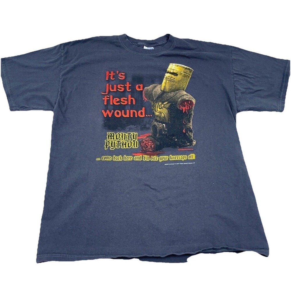 Vintage Monty Python Shirt Men XL Gray Tee Movie Promo 2001 Y2K‎ Blood Gore Cut